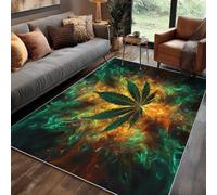 Générique Tapis Marijuana Salon 80x150 cm Motif Cannabis Feuille Feu Abstrait, Tapis Lavable Antidérapant Doux Poil Court, Decoration Chambre Descente De Lit Carpet