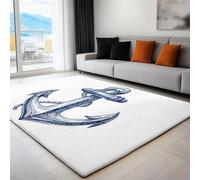 Générique Tapis Minimalisme Océan Navigation Ancre, Soft-Touch Entretien Facile Antidérapant pour Salon Chambre à Coucher Enfant Tapis vestiaire Chambre décor - Blanc Dimension: 60 x 90 cm