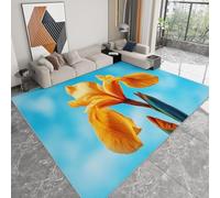 Générique Tapis Moderne 140 x 200 cm Nature Plante Fleur, Tapis de Salon Imprimé Lavable et Antidérapant - Moquette Douce à Poils Courts Jaune Bleu pour Salle de Séjour Chambre d'enfant Salle de Jeu