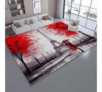 Générique Tapis Moderne à Poils Courts Lavable 40 x 60 cm, Style Art Nouveau Tour Eiffel Paris Plantes - Petit Tapis pour Chambre d'enfant Salon et Décoration de Bureau Gris