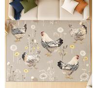 Générique Tapis Moderne à Poils Courts Lavable en Machine - Tapis antidérapant Super Doux et Moelleux, Tapis Confortable et Facile d’Entretien, Ferme Fleurs Sauvages Coq, Beige Gris, 180 X 270 cm