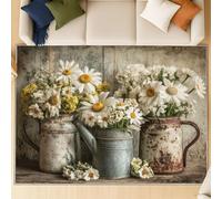 Générique Tapis Moderne à Poils Courts Lavable en Machine - Tapis antidérapant Super Doux et Moelleux, Tapis Confortable et Facile d’Entretien, Pastoral Ferme Fleurs Sauvages, Crème, 180 X 270 cm