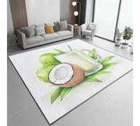 Générique Tapis Moderne De Images Clipart Noix De Coco Verre pour Salon, Chambre à Coucher Salle à Manger - Tapis Doux à Poils Courts Lavable en Machine AntidéRapant Et AntidéRapant Blanc 90 x 120 cm