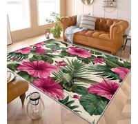 Générique Tapis Moderne Poil Ras 120x180 cm RéTro Floral Hibiscus Tapis Antidérapant Intérieure pour Salon et Chambre à Coucher Vert Décoration Maison Paillasso Lavable
