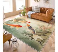 Générique Tapis Moderne Poil Ras 140x200 cm Peinture à L'Aquarelle de Koi Tapis Antidérapant Intérieure pour Salon et Chambre à Coucher Orange Et Blanc Décoration Maison Paillasso Lavable