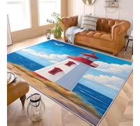 Générique Tapis Moderne Poil Ras 160x230 cm Phare De La CôTe Romantique Tapis Antidérapant Intérieure pour Salon et Chambre à Coucher Bleu Décoration Maison Paillasso Lavable