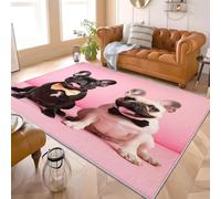 Générique Tapis Moderne Poil Ras 60x90 cm Bouledogue FrançAis Animal Mignon Tapis Antidérapant Intérieure pour Salon et Chambre à Coucher Rose Décoration Maison Paillasso Lavable