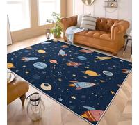 Générique Tapis Moderne Poil Ras 80x150 cm FuséE Spatiale De l'univers des Dessins AniméS Tapis Antidérapant Intérieure pour Salon et Chambre à Coucher Bleu Décoration Maison Paillasso Lavable