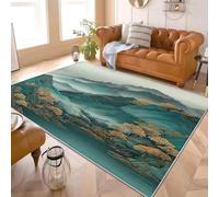 Générique Tapis Moderne Poil Ras 80x150 cm Nouvelle Peinture à L'Encre Style Chinois Tapis Antidérapant Intérieure pour Salon et Chambre à Coucher Vert Décoration Maison Paillasso Lavable