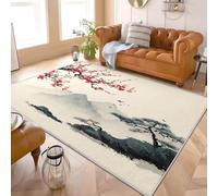 Générique Tapis Moderne Poil Ras 80x150 cm Peinture à L'Encre De Style Chinois Tapis Antidérapant Intérieure pour Salon et Chambre à Coucher Beige Décoration Maison Paillasso Lavable
