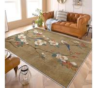 Générique Tapis Moderne Poil Ras 80x150 cm Style Chinois éLéMents Floraux Et d'oiseaux Tapis Antidérapant Intérieure pour Salon et Chambre à Coucher Brun Décoration Maison Paillasso Lavable