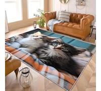 Générique Tapis Moderne Poils Courts Lavable Machine Gros Plan d'un Chat Doux Non Pelucheux Antidérapant Décoration Maison Tapis 60x90 cm Bleu Clair pour Salon, Chambre, Couloir Paillasso