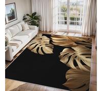 Générique Tapis Monstera Or Noir, Grand Tapis Salon 200x300 Plante Botanique Tropical Carpette Chambre, Flanelle Poil Ras Moelleux - Antidérapa Lavable en Machine H-74