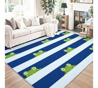 Générique Tapis Motif Dessin Animé Grenouille Rayures Horizontales - 60 x 90 cm Antidérapant Doux d'intérieur Tapis à Poil Ras pour Salon Chambre Salle de Jeux - Bleu Lavable en Machine Moquette