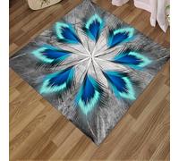 Générique Tapis,Motif imprimé Plumes Bleu foncé Sarcelle Moderne Noir Gris Marron, Gris, 130 x 130 cm, Tapis Poils Ras Decoratif pour Fauteuil Pouf Salon Moderne Chambre Adulte ou Ado