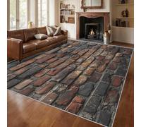 Générique Tapis Mur de Briques, Grand Tapis Salon 120x120 Mur de Pierres Ferme Carpette Chambre, Flanelle Poil Ras Moelleux - Antidérapa Lavable en Machine H2