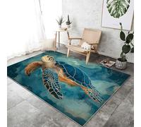 Générique Tapis Navigation Lavable en Machine 60 x 110 cm, Doux à Poils Courts Tapis de Salon Rétro Country Tortue carpette imprimé Convient pour la Chambre la Salle à Manger et Le Bureau Bleu Marine