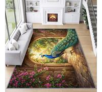 Générique Tapis Néo-Classique Européen Élégant Doux Antidérapant 160 x 230 cm, Décoratif Poils Courts Paon Arche en Pierre Élément Facile d'entretien pour Chambre Salon Salle à Manger