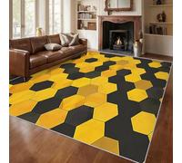 Générique Tapis Nid d'abeille Noir Or, Grand Tapis Salon 240x340 Ruche Géométrique Hexagone Carpette Chambre, Flanelle Poil Ras Moelleux - Antidérapa Lavable en Machine H-94