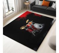 Générique Tapis Noir à Poils Courts 160x230 cm - Batterie Notes Musique, Tapis Lavable Antidérapant Doux pour Salon, Chambre Enfant, Salle à Manger, Crèche, Salle de Jeux