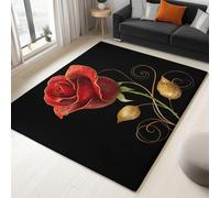 Générique Tapis Noir Art Amour Roses Lignes Salon Chambre à Coucher Salle à Manger Couloir Chambre Cuisine Antidérapant Enfant Ado Décoration, Tapis Lavable 100 x 150 cm