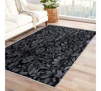 Générique Tapis Noir Fleur Lavable, Grand Tapis de Salon 160x230 Chambre Cuisine, Motif Classicisme Européen Vintage, Antidérapant, Poil Court, Doux, Decoration Chambre
