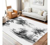Générique Tapis Noir Gris Lavable 60x90, Petit Tapis Entree Interieur Chambre, Motif Montagne Arbre Temple, Paillasson Antidérapant, Poil Court, Doux, Decoration Maison Carpet