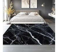 Générique Tapis Noir Imprimé Moderne À Poils Courts Et Moelleux, Marbre Noir Texture Lavable en Machine 100x150 cm Tapis antidérapant pour Salon Chambre Bureau pour Un Nettoyage Facile
