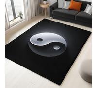 Générique Tapis Noir Minimalisme Arts Martiaux Symbole Yin Yang - Salon Chambre à Coucher Salle à Manger Couloir Chambre Cuisine Antidérapant Enfant Ado Décoration, Tapis Lavable 100 x 150 cm