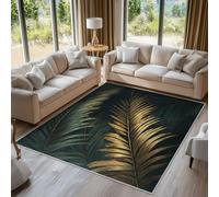 Générique Tapis Noir Or Feuilles de Palmier, Grand Tapis Salon 120x170 Plante Botanique Feuille Carpette Chambre, Flanelle Poil Ras Moelleux - Antidérapa Lavable en Machine H-16