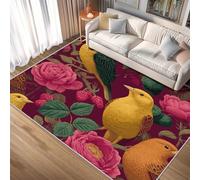 Générique Tapis Oiseau Fleurs, Tapis Salon Motif Fleur Rouge 160x230 cm, Pile Courte, Antidérapant, pour Carpette Chambre, Descente de Lit, Lavable Interieur, Decoration Maison A(8)