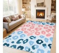 Générique Tapis Ombré Imprimé Léopard, Tapis Entree Interieur Dégradé Bleu et Rose, Poils Antidérapant Courts Doux Moquette Paillasson Interieur Entree Un Nettoyage Facile 60 x 90 cm P-&75