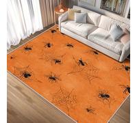 Générique Tapis Orange Araignée Toile, Grand Tapis Carré de Chambre Salon, Motif Halloween, 150x150, Antidérapant, Lavable, Doux, Poil Ras, Decoration Maison A1361