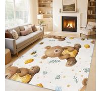 Générique Tapis Ours Mignon 200 x 200 cm, Grand Tapis Décoration Salon Chambre, Motif Animaux de Dessins Animés Enfants, Antidérapant Lavable Doux à Poils Ras, Blanc Marron O-fd12