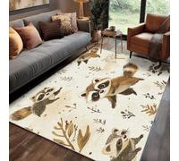 Générique Tapis Ours Salon 60x90 cm Motif Branche Feuilles Marron Enfant Animaux, Tapis Lavable Antidérapant Doux Poil Court, Decoration Chambre Descente De Lit Carpet