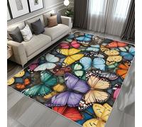 Générique Tapis Papillon Coloré Lavable 200x250, Grand Tapis Salon Chambre Cuisine, Motif Magnifique Insecte, Antidérapant, Poil Court, Doux, Decoration Maison