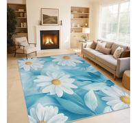 Générique Tapis Pâquerette, Grand Tapis Salon 120x170 Fleur Bleue Floral Carpette Chambre, Flanelle Poil Ras Moelleux - Antidérapa Lavable en Machine H-26