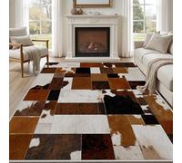 Générique Tapis Patchwork en Peau de Vache Vintage Style Ferme Motif Animal Abstrait, Tapis Antidérapant et Lavable en Machine pour Entrée Couloir Cuisine Chambre Salon, Taille 140x200 cm