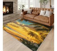 Générique Tapis Paysage Coucher du Soleil Interieur 180 x 200 cm, Tapis Salon Coucher Soleil Plage Tropicale Chambre, Moquette Motif Antidérapant Lavable Poil Ras Doux, Décoration Intérieure QAZ63