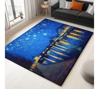 Générique Tapis Peinture pour Salon Chambre À Coucher, 160 X 230 Cm - Tapis Moderne À Poils Courts Ville Rue Bâtiment pour Salle À Manger Bureau Zone Décor, Lavables Antidérapants Bleu Foncé