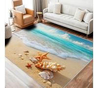 Générique Tapis Plage Salon 80x150 cm Motif Paysage Mer Coquille Sable Vague Ciel, Tapis Lavable Antidérapant Doux Poil Court, Decoration Chambre Descente De Lit Carpet
