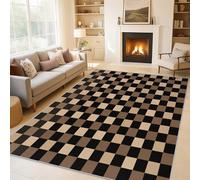 Générique Tapis Plaid Noir Marron, Grand Tapis Salon 200x300 Carreaux Plaid Carpette Chambre, Flanelle Poil Ras Moelleux - Antidérapa Lavable en Machine H-68