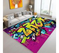 Générique Tapis Poil Court Moderne, Rose-Violet Graffiti Style Street Art Lettres Tapis - Salon Chambre Salle à Manger Adulte Bureau Résistant 40 x 60 cm