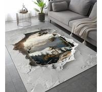 Générique Tapis Poil Ras Doux Paysages Dévastés 150x210 cm Motif 3D Anti-Tache Lavable Décoration Lever De Soleil en Forêt Paysage Naturel Tapis Grande pièce, décoration intérieure Haut de gamme8K-29