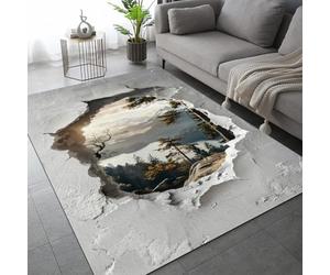 Générique Tapis Poil Ras Doux Paysages Dévastés 150x210 cm Motif 3D Anti-Tache Lavable Décoration Lever De Soleil en Forêt Paysage Naturel Tapis Grande pièce, décoration intérieure Haut de gamme8K-29