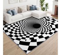 Générique Tapis Poil Ras Psychédélique Géométrie 3D Lavable en Machine | Noir Blanc à Carreaux Tunnel Antidérapant Tapis 200 x 300 cm pour Salon Chambre Cuisine Entrée Salle à Manger