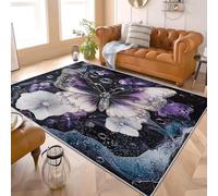 Générique Tapis Poils Courts Lavable Machine Moderne Art de Papillon de rêve Doux Non Pelucheux Antidérapant Décoration Maison Tapis 140x200 cm Noir pour Salon, Chambre, Couloir Paillasso entrée