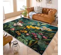 Générique Tapis Poils Courts Lavable Machine Moderne Plantes Et Fleurs Tropicales Doux Non Pelucheux Antidérapant Décoration Maison Tapis 60x90 cm Vert pour Salon, Chambre, Couloir Paillasso entrée