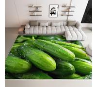 Générique Tapis Poils Ras Lavable en Machine Concombre Gouttelettes d'eau Nourriture Légumes, Tapis Antiderapant Résistant à la Moisissure 160 x 230 cm, pour Salon Chambre Salle à Manger Bureau Vert