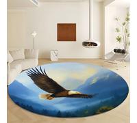 Générique Tapis Poils Ras Rond 80 cm, Tapis de Vert Antidérapant - Moquette en Lavable Brumeuse Montagnes Animal Aigle pour Salon Chambre Cuisine Couloir Intérieur Extérieur Décor